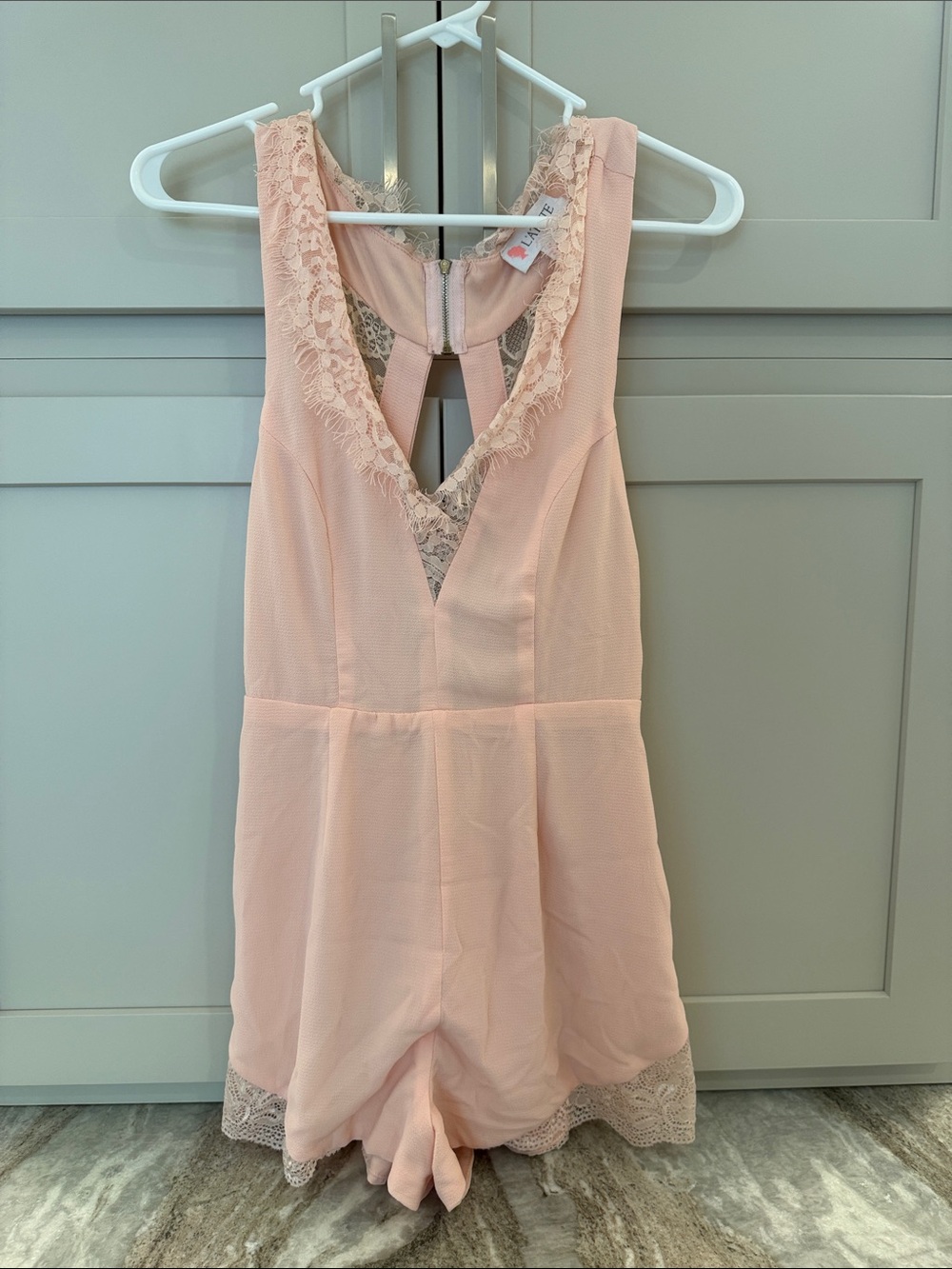 L'ATISTE Blush Pink Lace-Trim V-Neck Chemise Romper